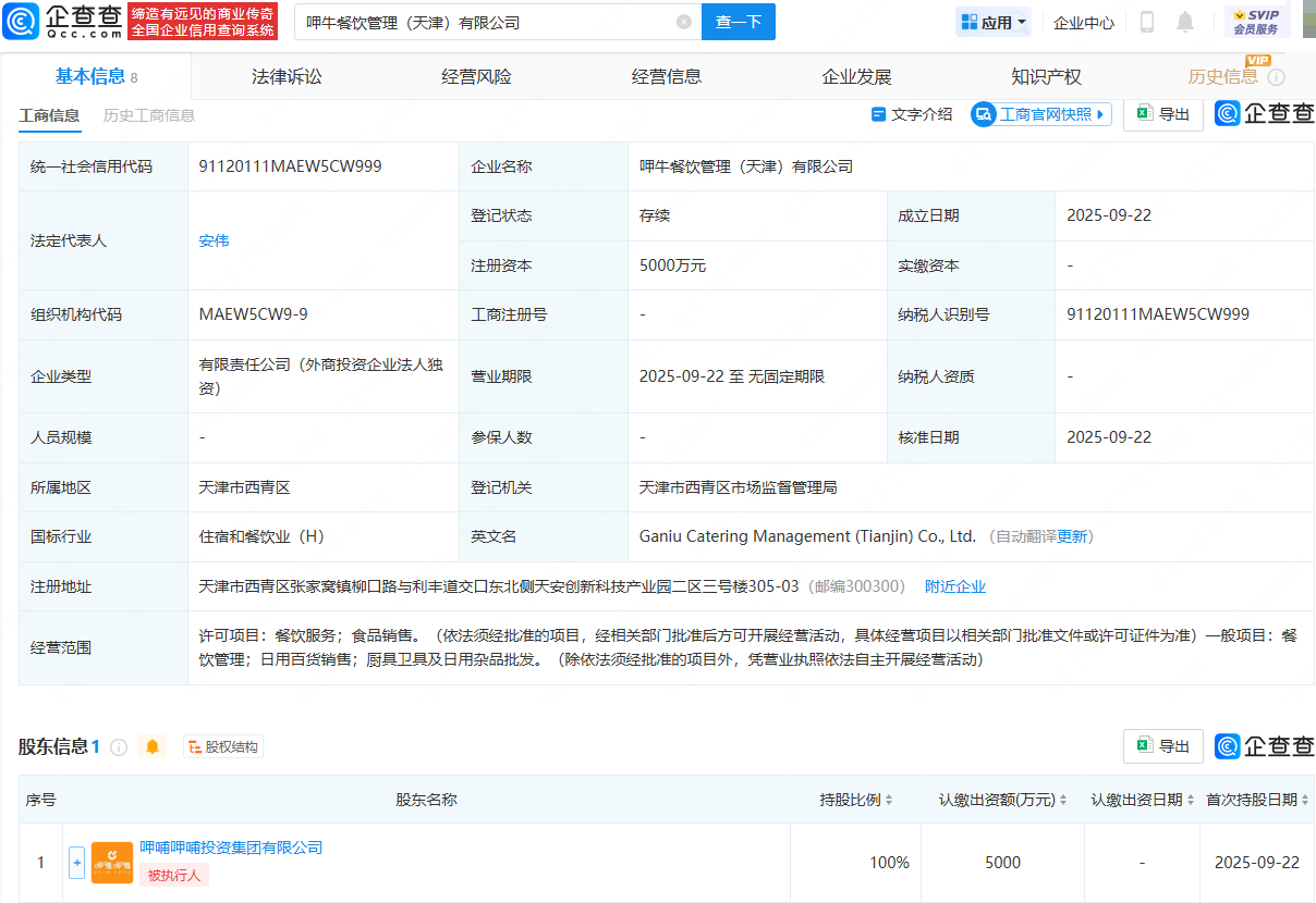 呷哺呷哺天津設立新公司，注資5000萬拓展廚具衛具及日用雜品批發業務
